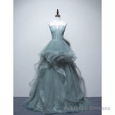 Charming Green Tulle Straps Layers Long Formal Dress, Tulle Party Dress Prom Dress